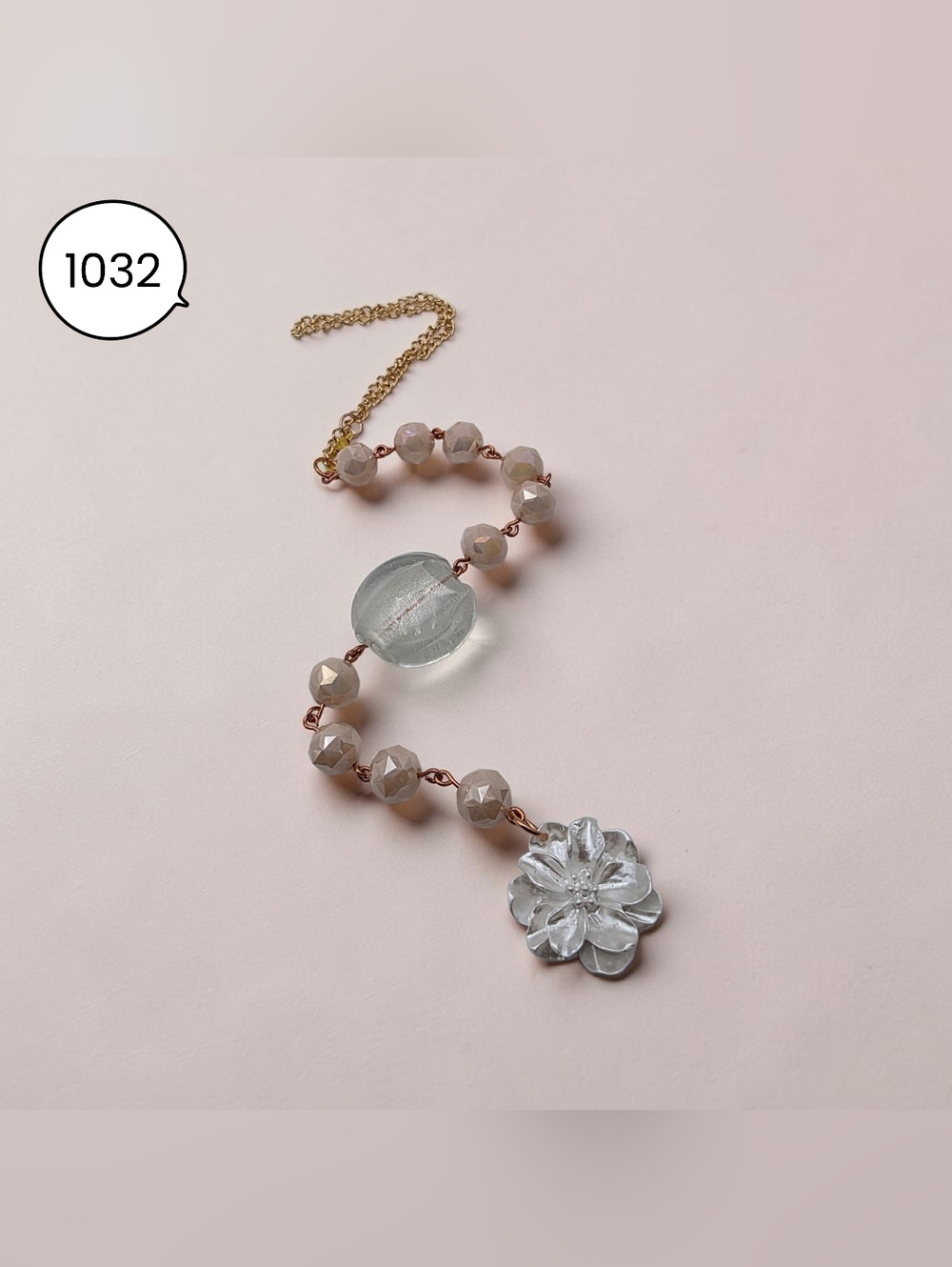 White Flower Car Charm with Peach Beads – Handmade Elegant Rearview Mirror Acces - Picture 2 of 5